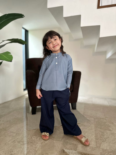 CLAIRE Asymmetric Blouse in Dusty Blue (Top Only)