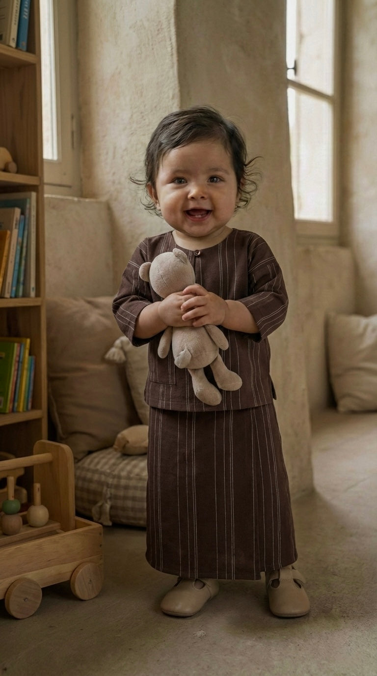 KESUMA Baby's Kurung Kedah Set in Brown Stripes