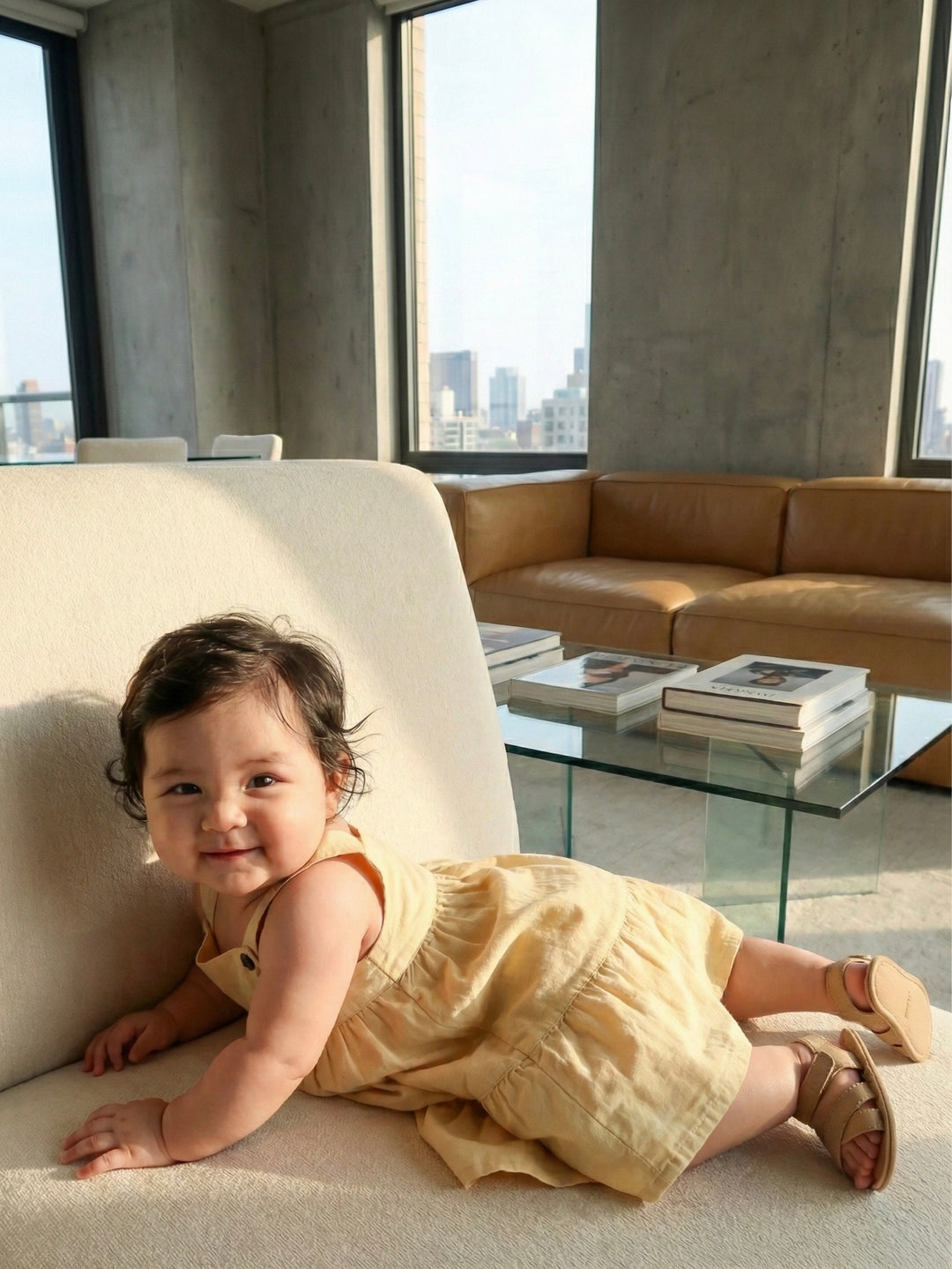 SUMMER Overall Flounce Dress in Parmesan