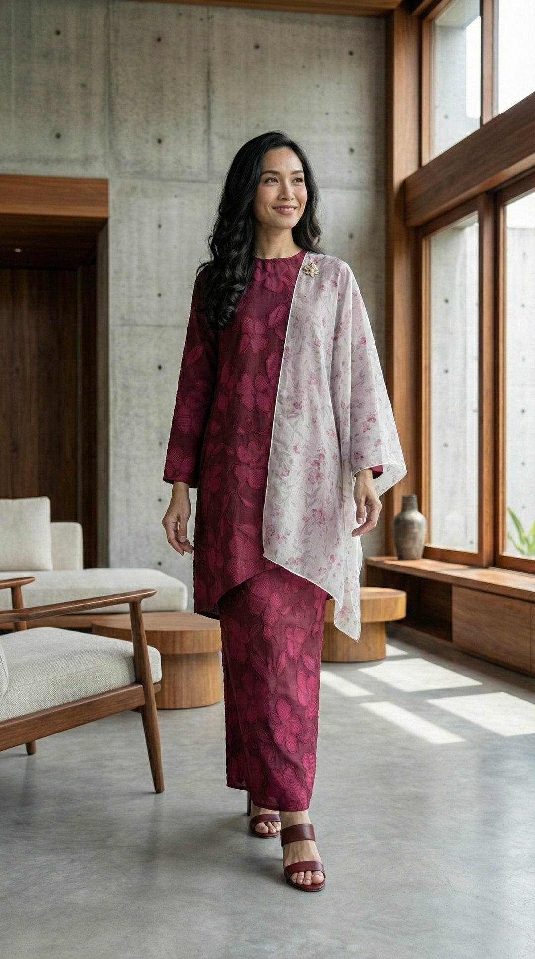 EMBUN Long Kurung Set in Maroon