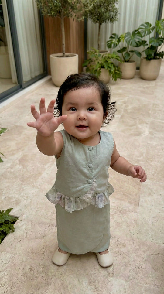 AYRA Baby’s Blouse & Skirt Set in Lido Green