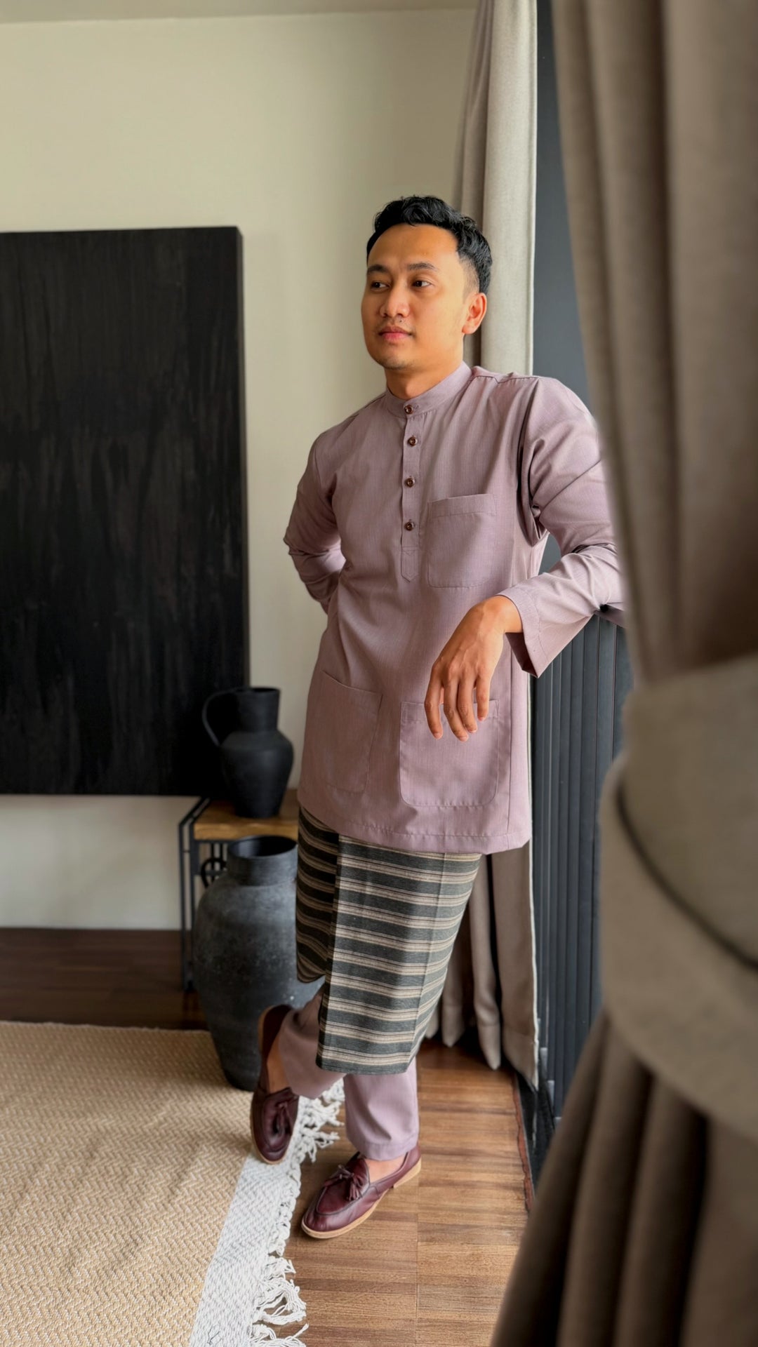 ARJUNA Baju Melayu Cekak Musang in Desert Blush
