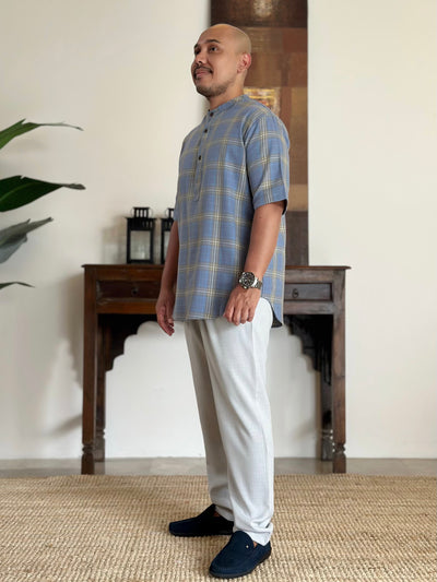 NOLAN Henley Shirt in Blue Tartan