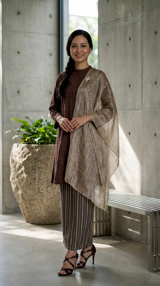 DAYANG Riau Kurung Set in Brown Gingham