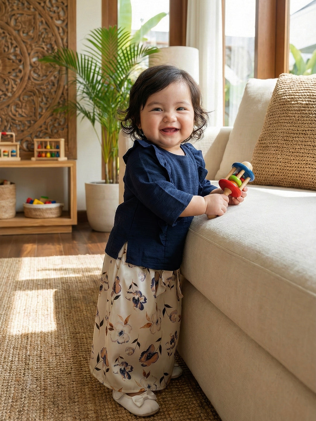 RIANG Frill Blouse & Skirt Set in Midnight Bloom