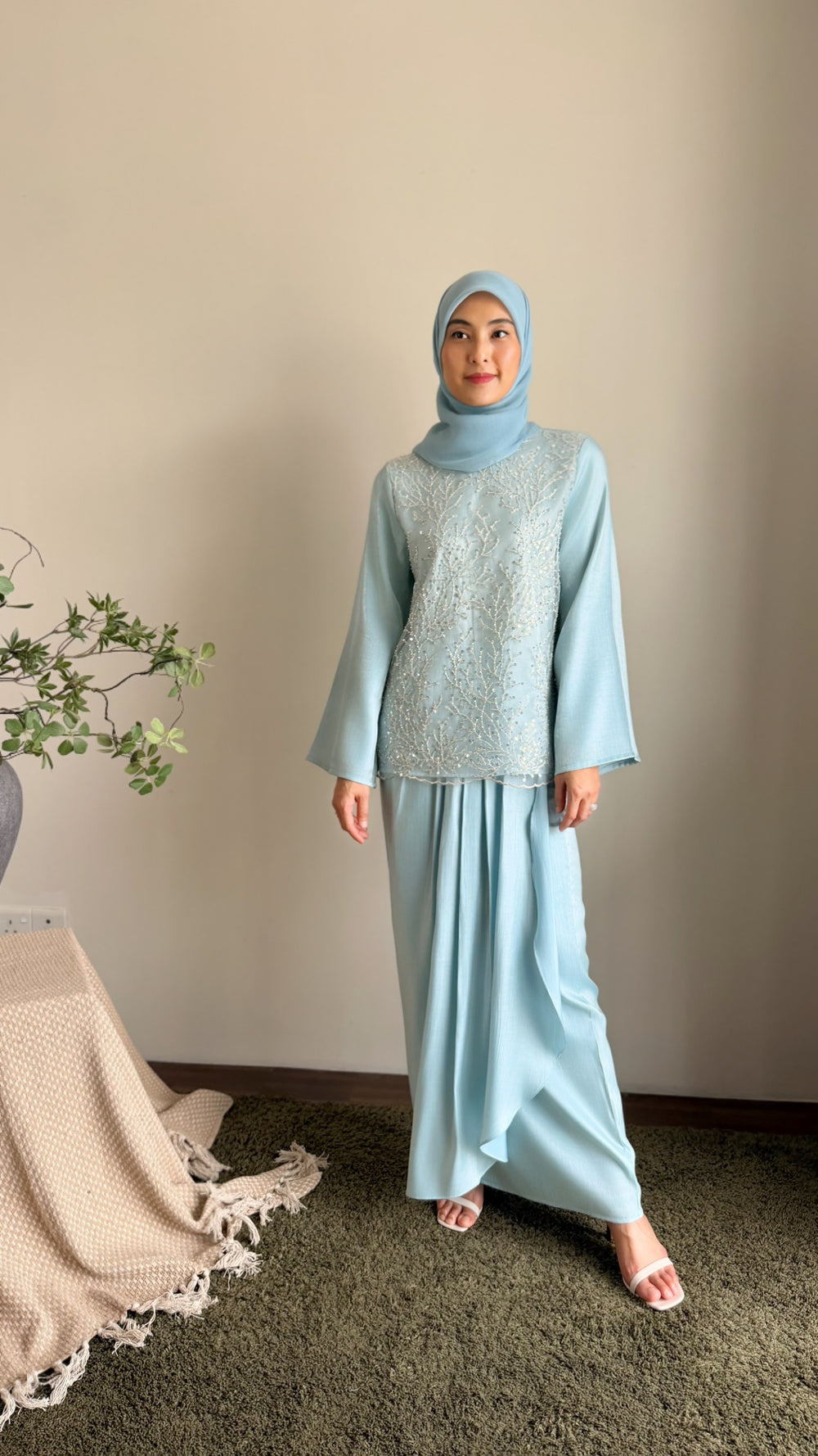 KEMBOJA Modern Kurung Set in Gilded Ice Blue