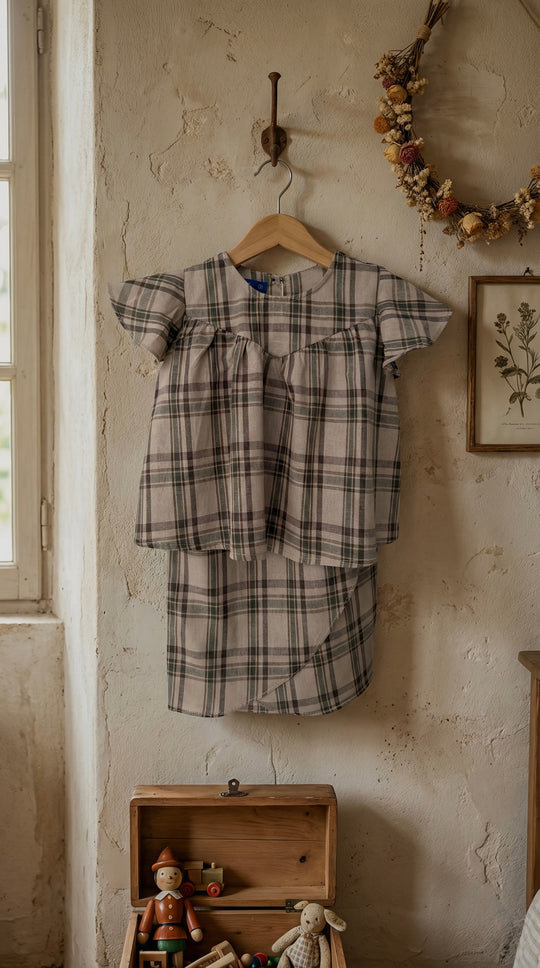 KEKWA Baby's Mini Kurung Set in Olive Plaid