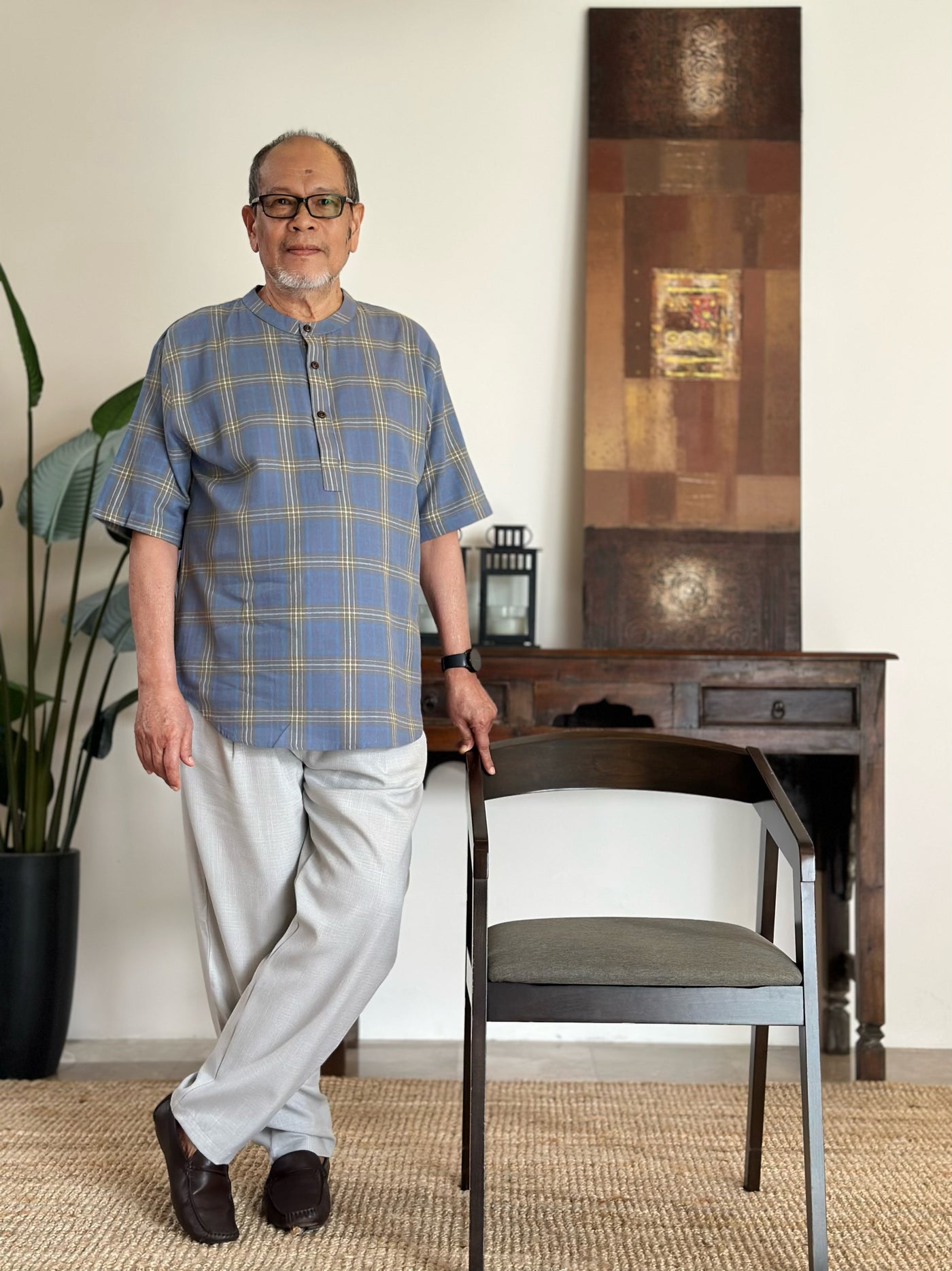 NOLAN Henley Shirt in Blue Tartan