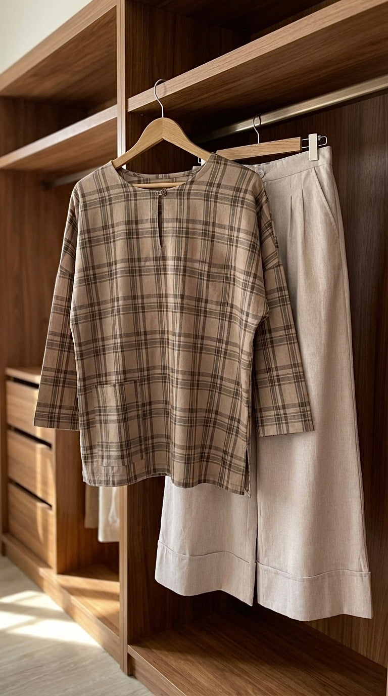 MAIMUNAH Kedah Top in Olive Plaid