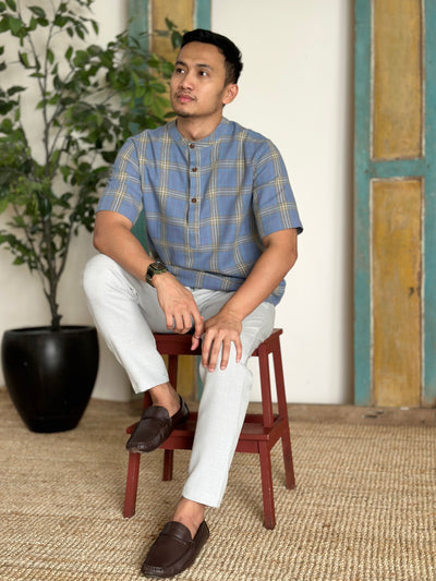 NOLAN Henley Shirt in Blue Tartan