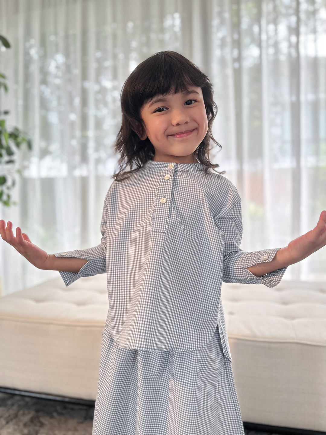 CLAIRE Blouse & Skirt Set in Blue Gingham