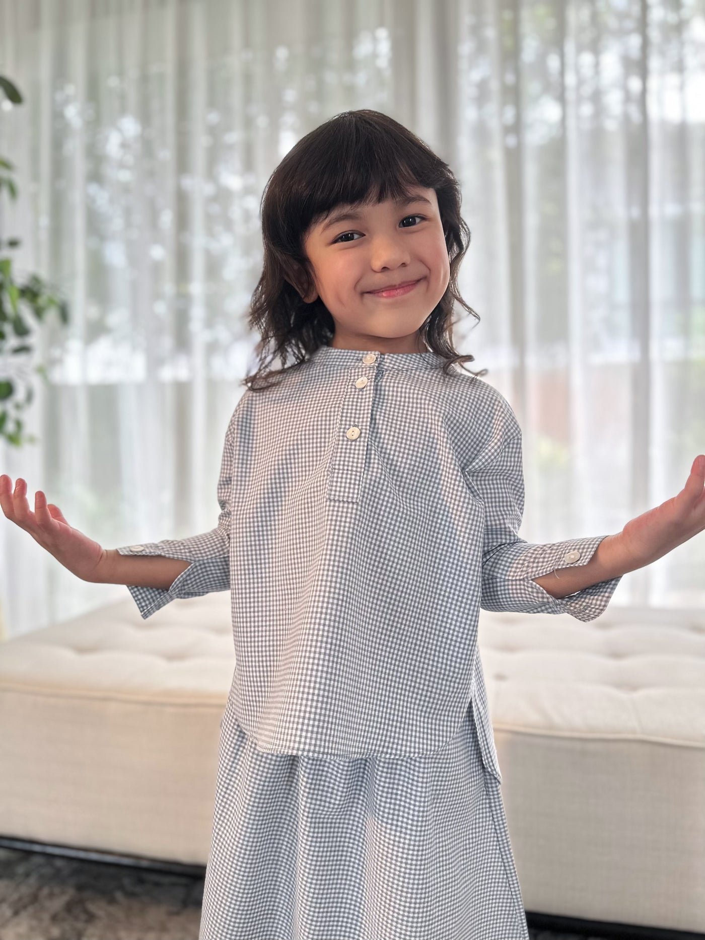 CLAIRE Blouse & Skirt Set in Blue Gingham