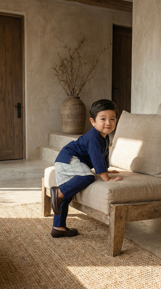 QAID Baby’s Teluk Belanga Baju Melayu Set in Midnight Blue