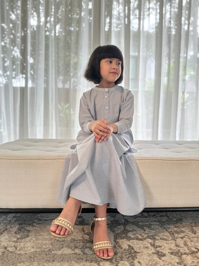 CLAIRE Blouse & Skirt Set in Blue Gingham