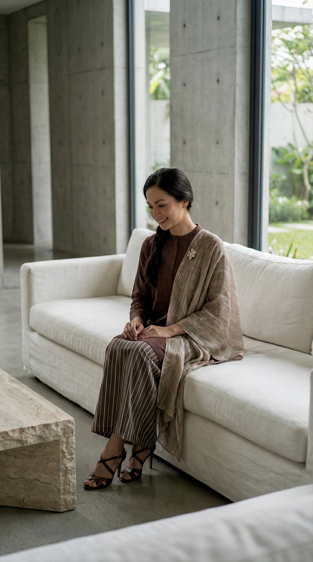 DAYANG Riau Kurung Set in Brown Gingham