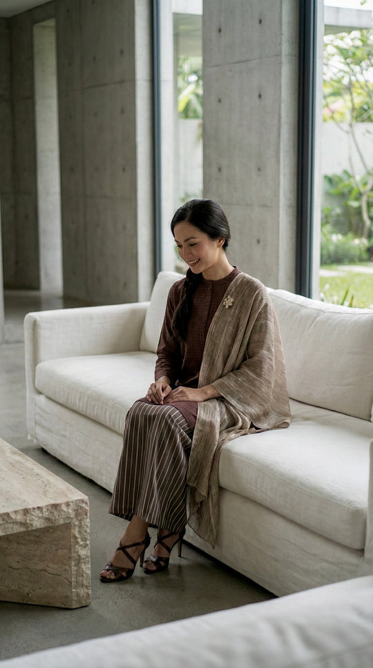 DAYANG Riau Kurung Set in Brown Gingham