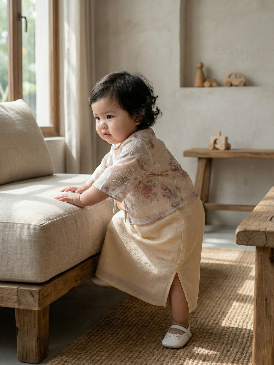 IXORA Baby's Dress with Bolero Set in Vanilla Rose