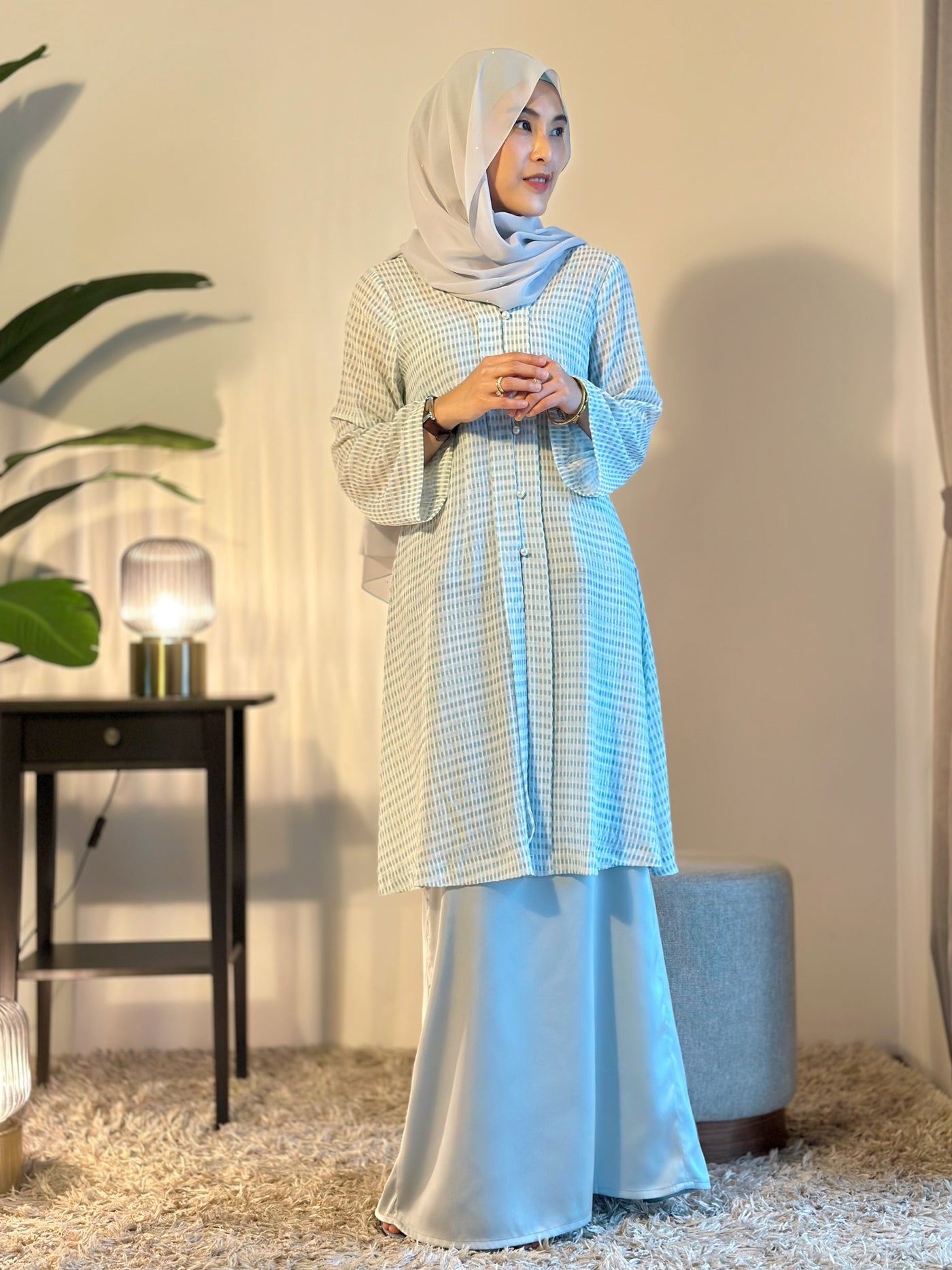 LAILA Long Kebaya Set in Icy Mist