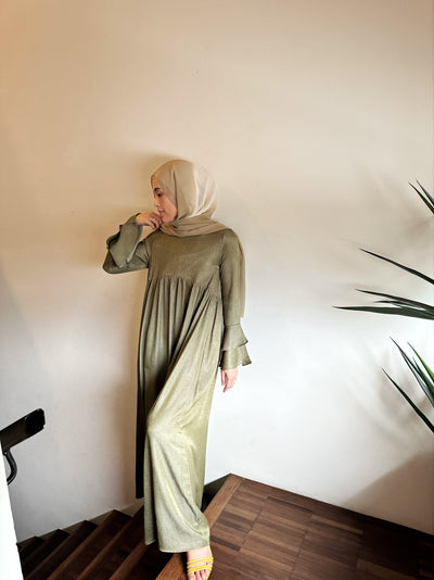 SERENA Flounce Maxi Dress in Mudgreen