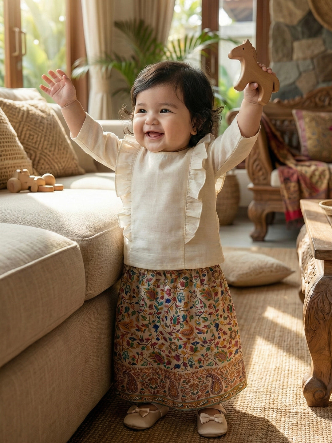 RIANG Frill Blouse & Skirt Set in Vanilla Blossom