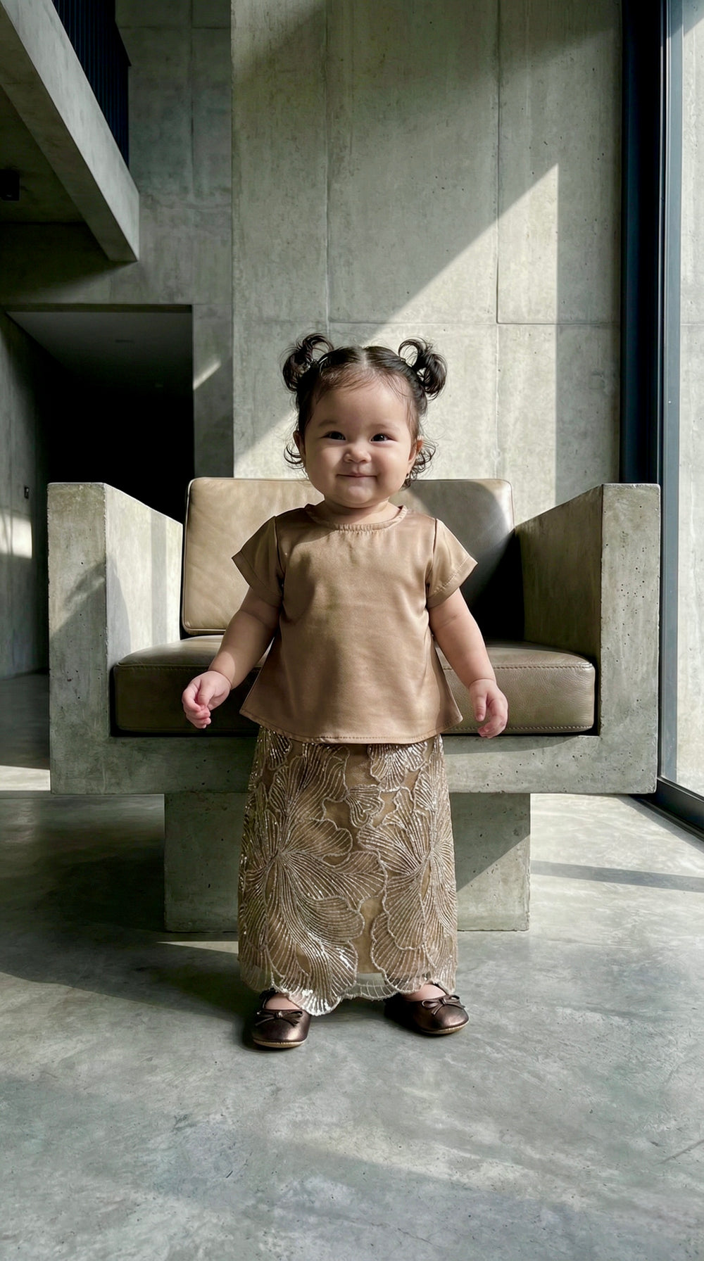 TARI Baby's Blouse & Skirt Set in Gilded Taupe