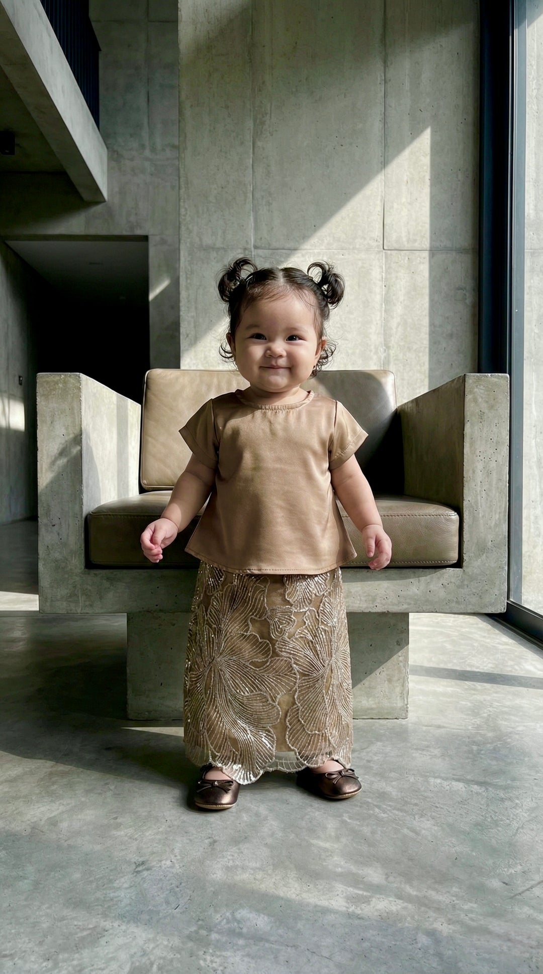 TARI Baby's Blouse & Skirt Set in Gilded Taupe