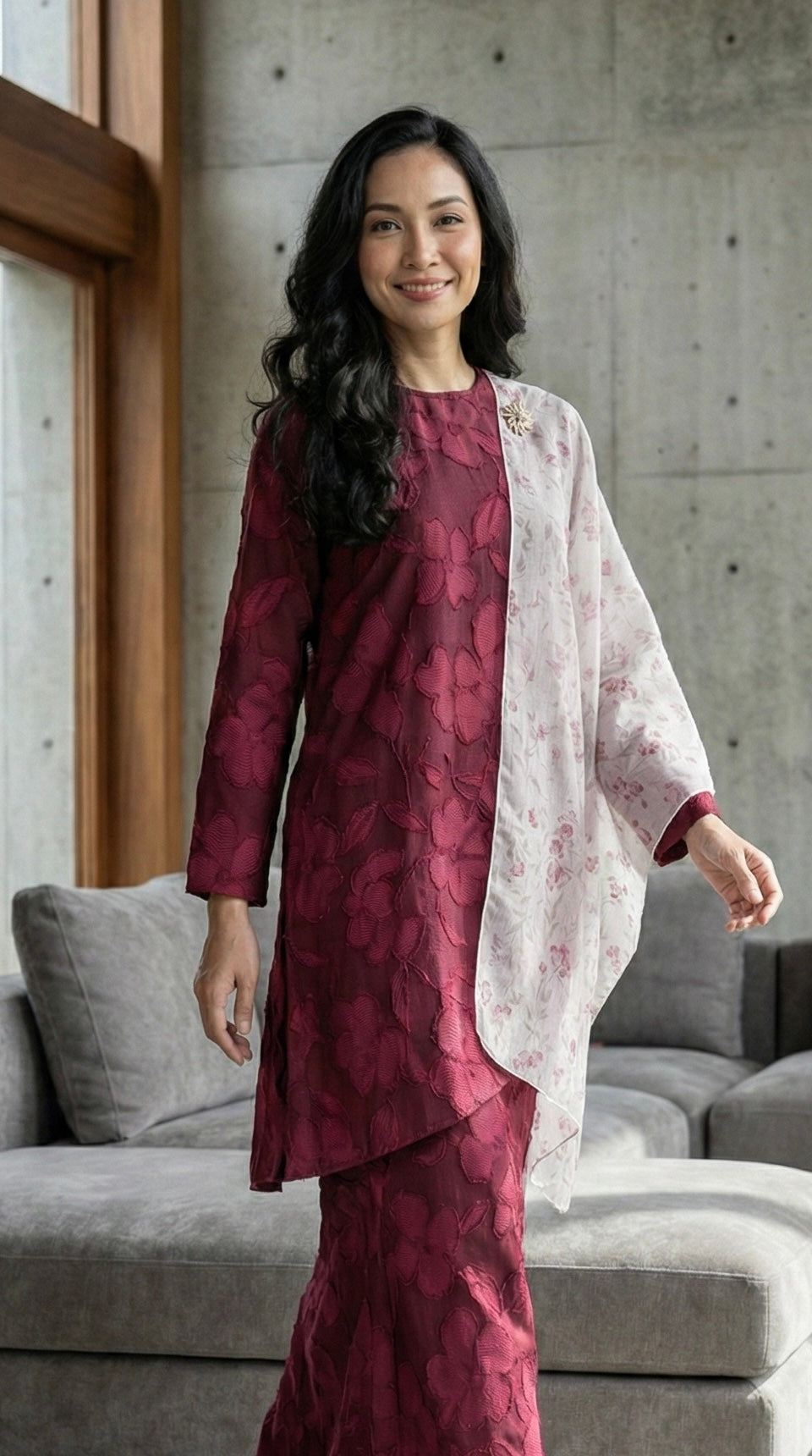 EMBUN Long Kurung Set in Maroon