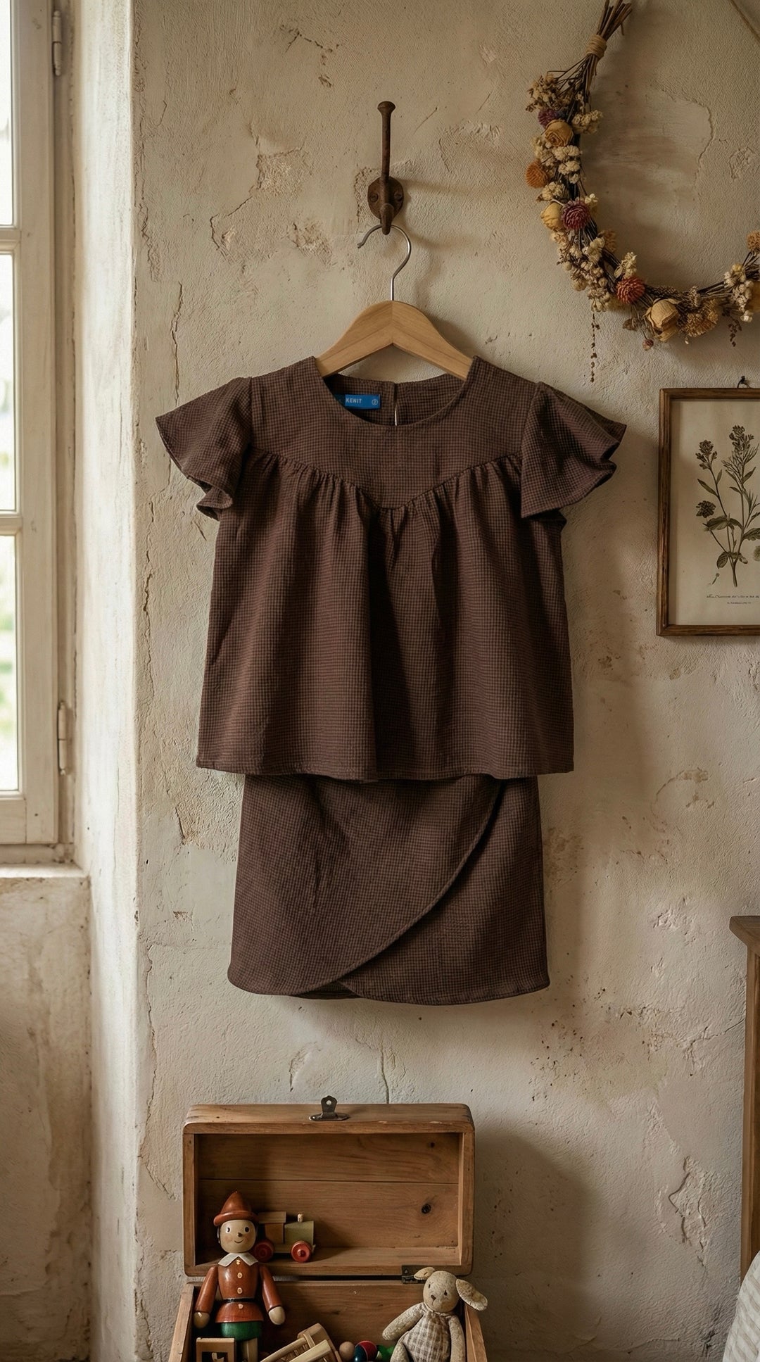 KEKWA Baby's Mini Kurung Set in Chocolate Gingham