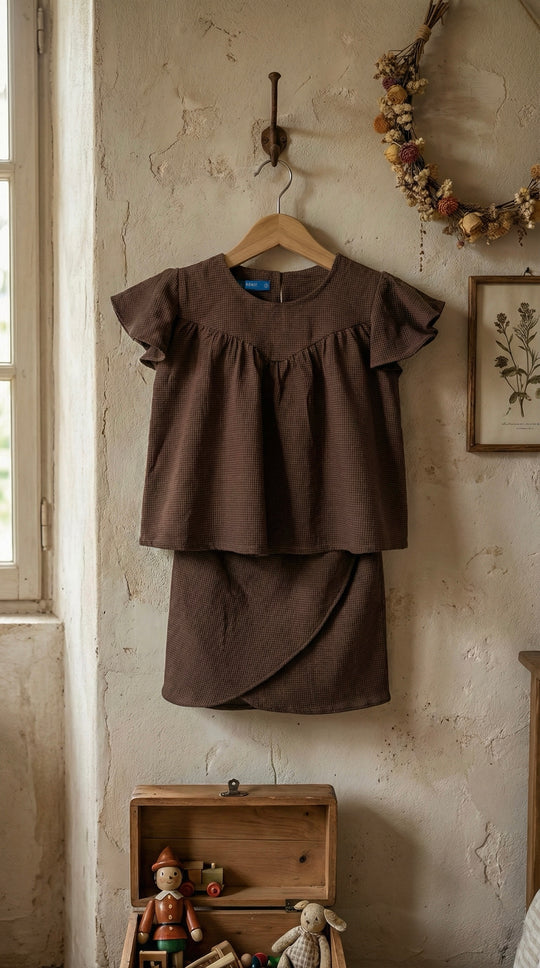 KEKWA Baby's Mini Kurung Set in Chocolate Gingham