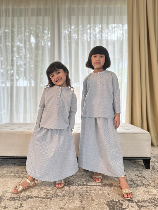 CLAIRE Blouse & Skirt Set in Blue Gingham
