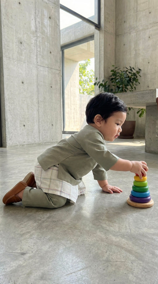 QAID Baby’s Teluk Belanga Baju Melayu Set in Sage