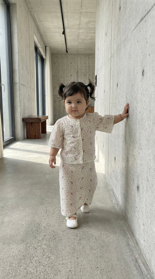 MELUR Baby’s Kebaya Set in Merlot Ditsy