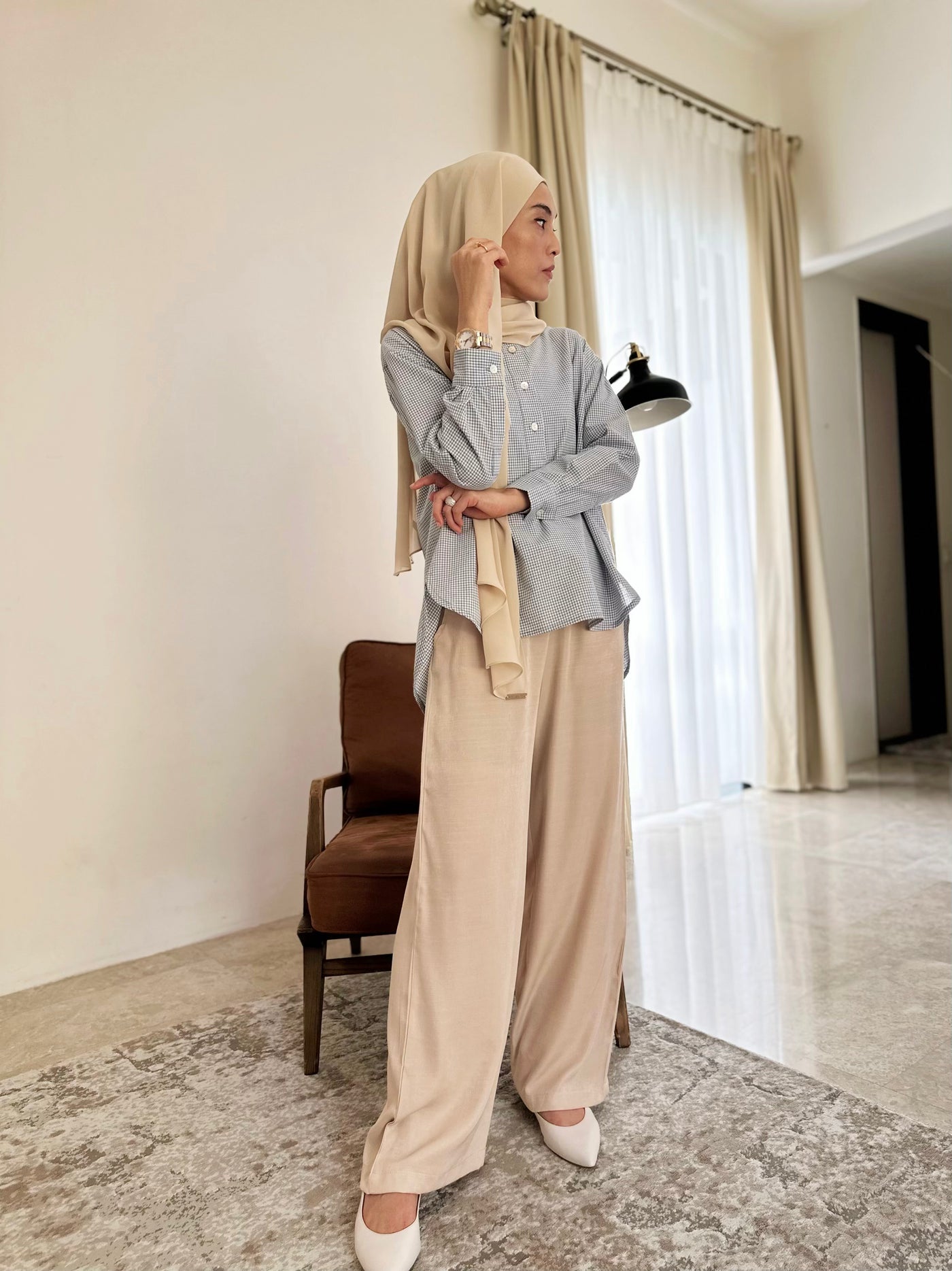 ALMA Asymmetric Blouse in Blue Gingham (Top Only)