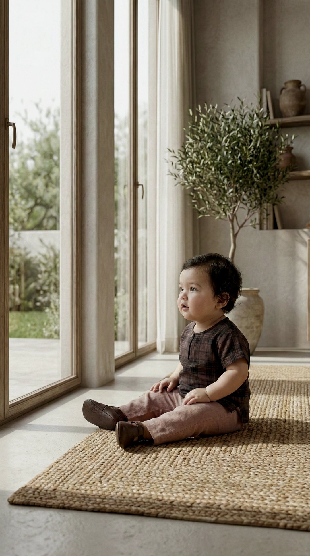 MUDA Baby's Teluk Belanga Kurta in Espresso Plaid