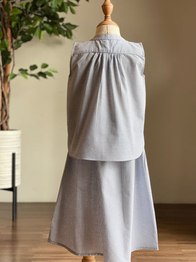 CLAIRE Blouse & Skirt Set in Blue Gingham