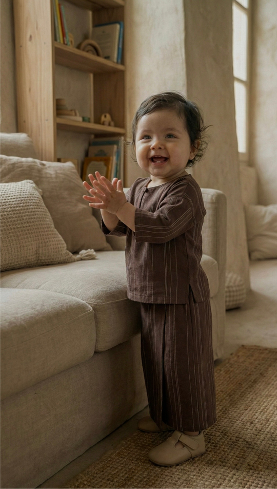 KESUMA Baby's Kurung Kedah Set in Brown Stripes