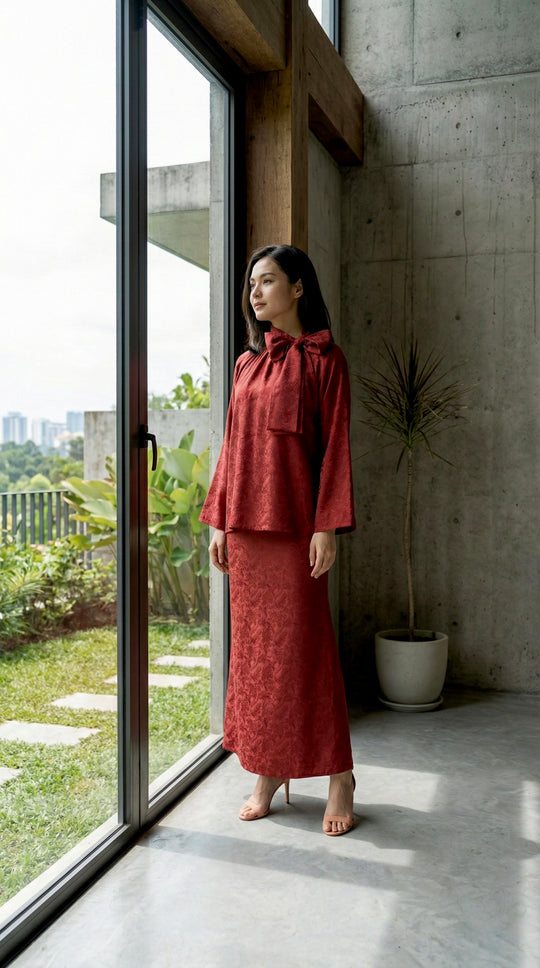 JAMILA Bow-tie Modern Kurung Set in Saffron