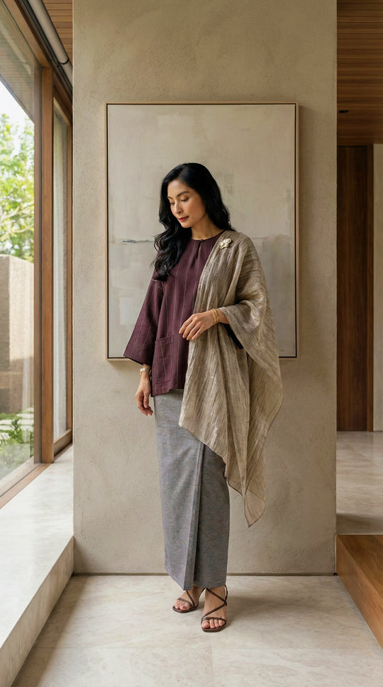 MAIMUNAH Classic Kurung Kedah Set in Chocolate