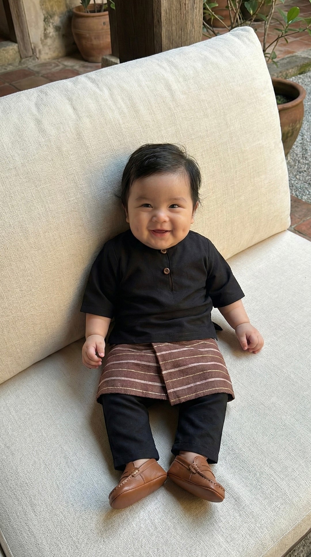QAID Baby’s Teluk Belanga Baju Melayu Set in Charcoal