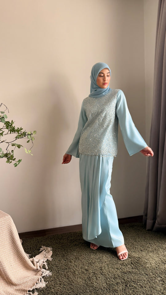 KEMBOJA Modern Kurung Set in Gilded Ice Blue