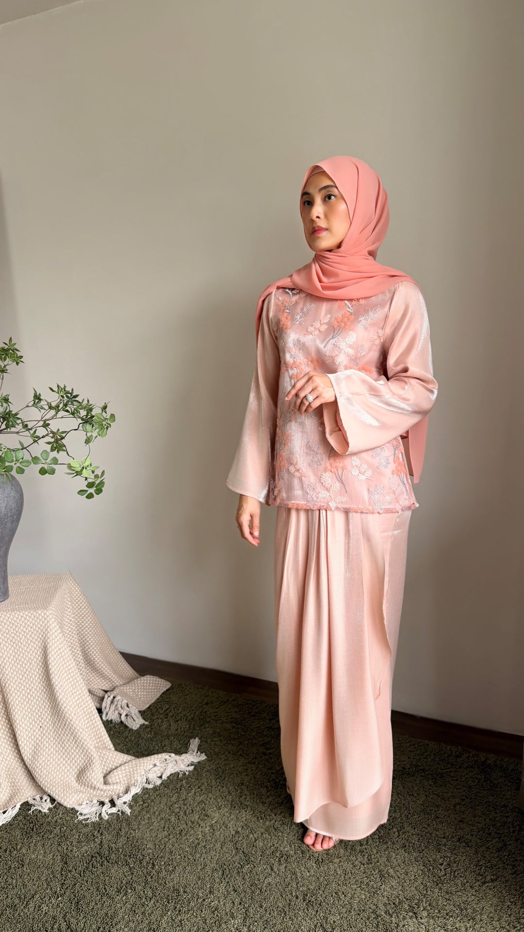 KEMBOJA Modern Kurung Set in Blush Peach