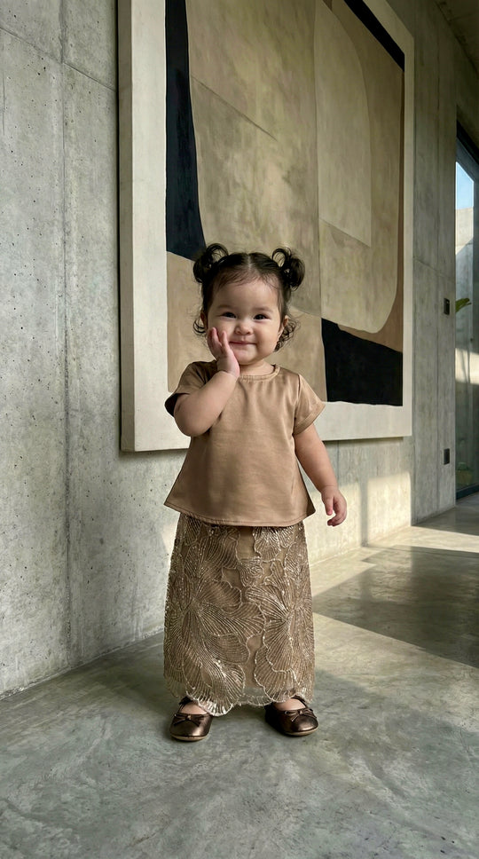 TARI Baby's Blouse & Skirt Set in Gilded Taupe