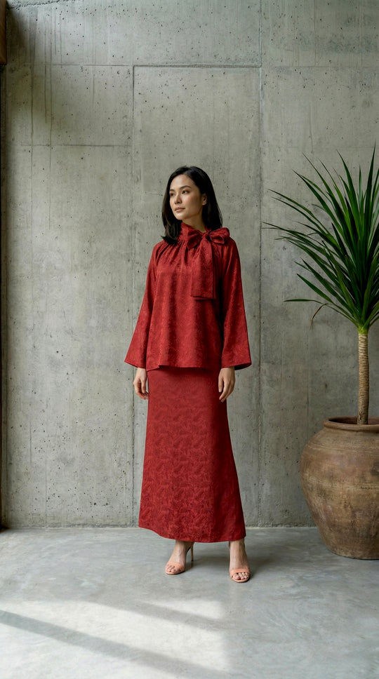 JAMILA Bow-tie Modern Kurung Set in Saffron