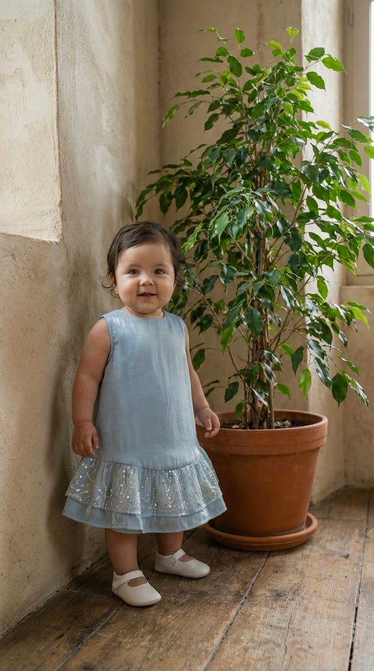 LILI Baby's Dress in Gilded Ice Blue