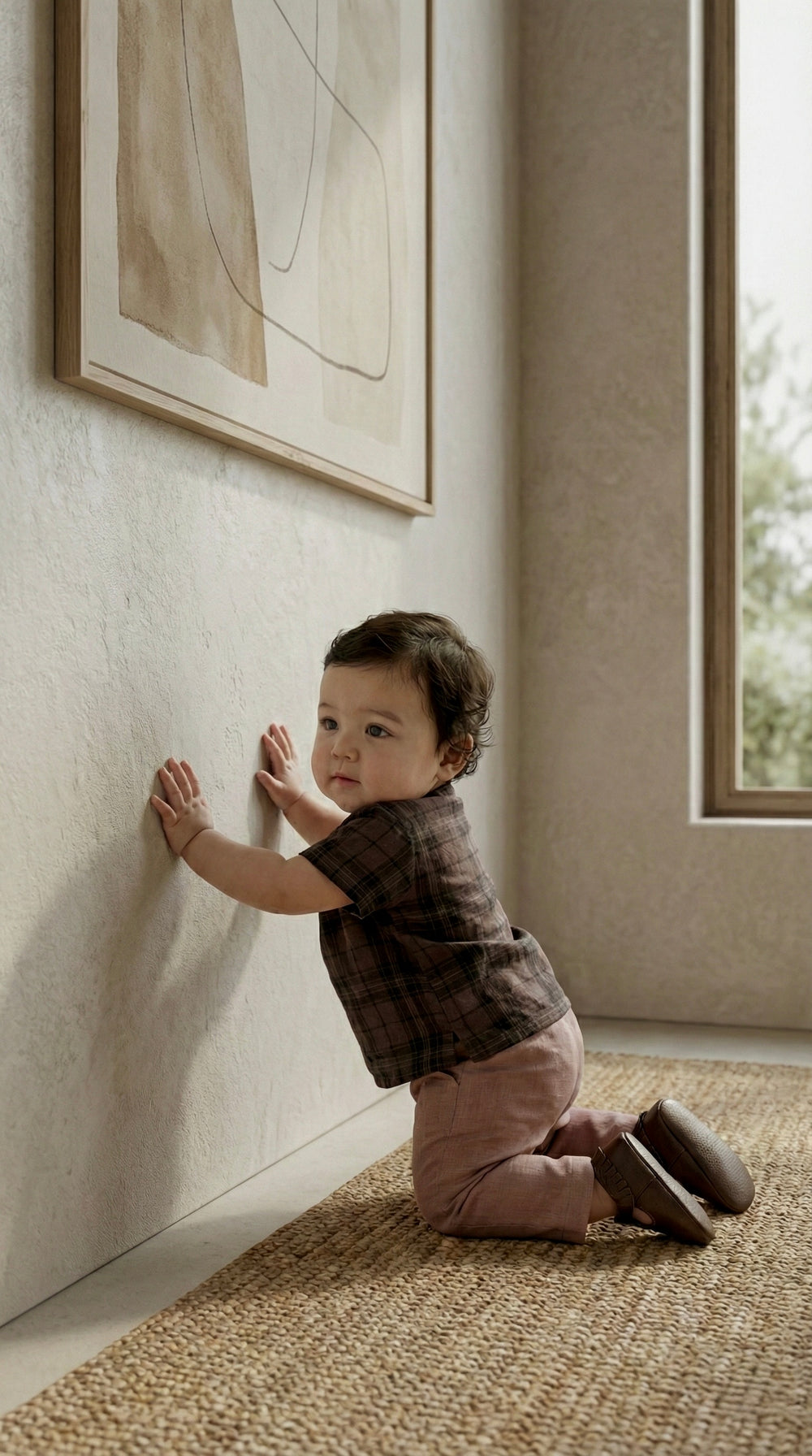 MUDA Baby's Teluk Belanga Kurta in Espresso Plaid