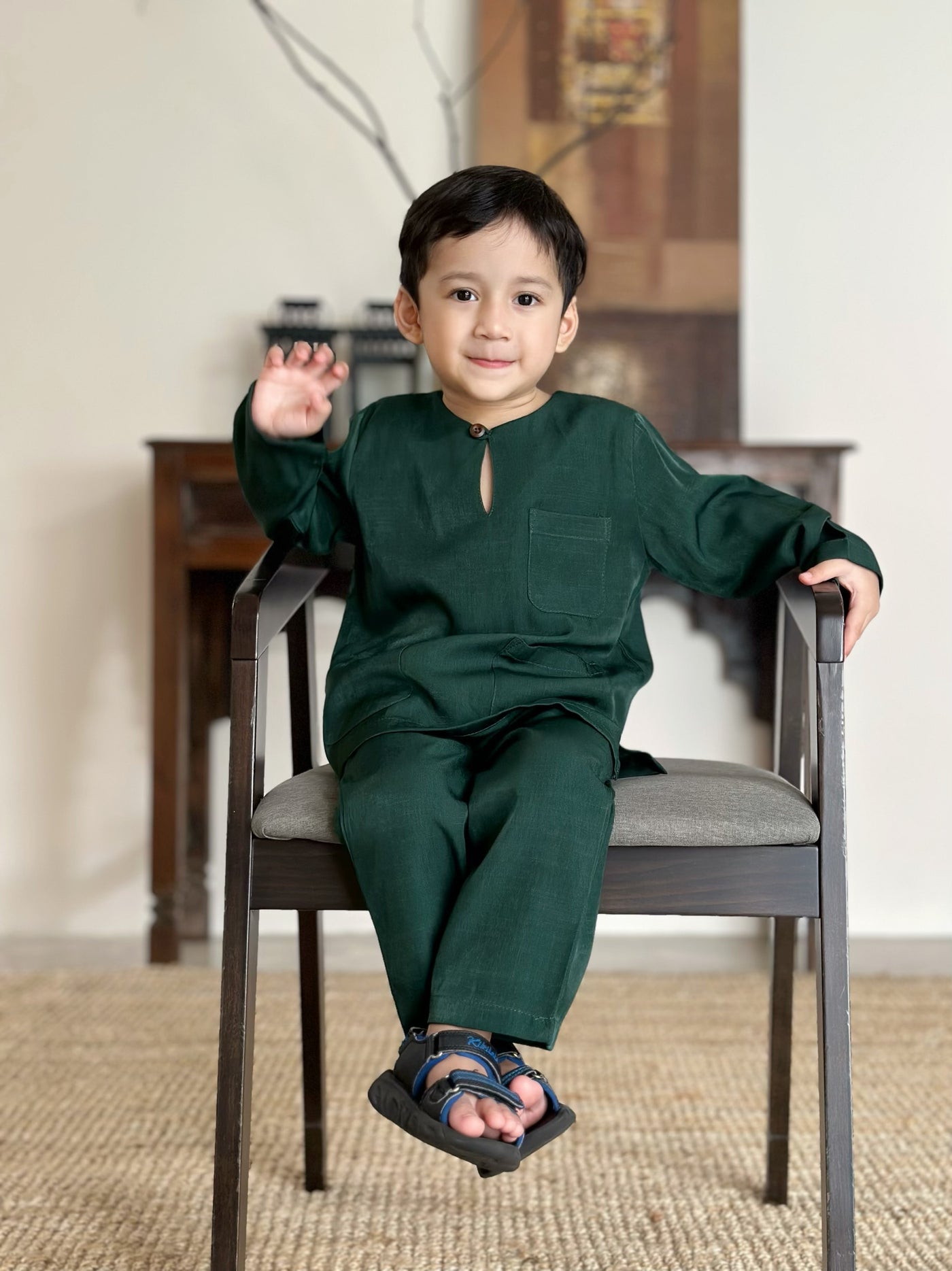 QAID Baby’s Teluk Belanga Baju Melayu Set in Emerald Green
