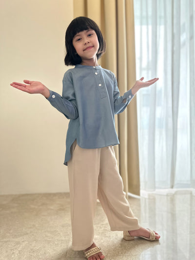 CLAIRE Asymmetric Blouse in Dusty Blue (Top Only)