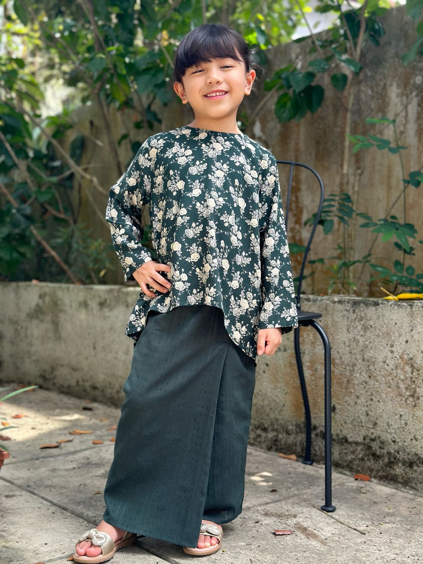 KURNIA Short Kurung Set in Emerald Bloom