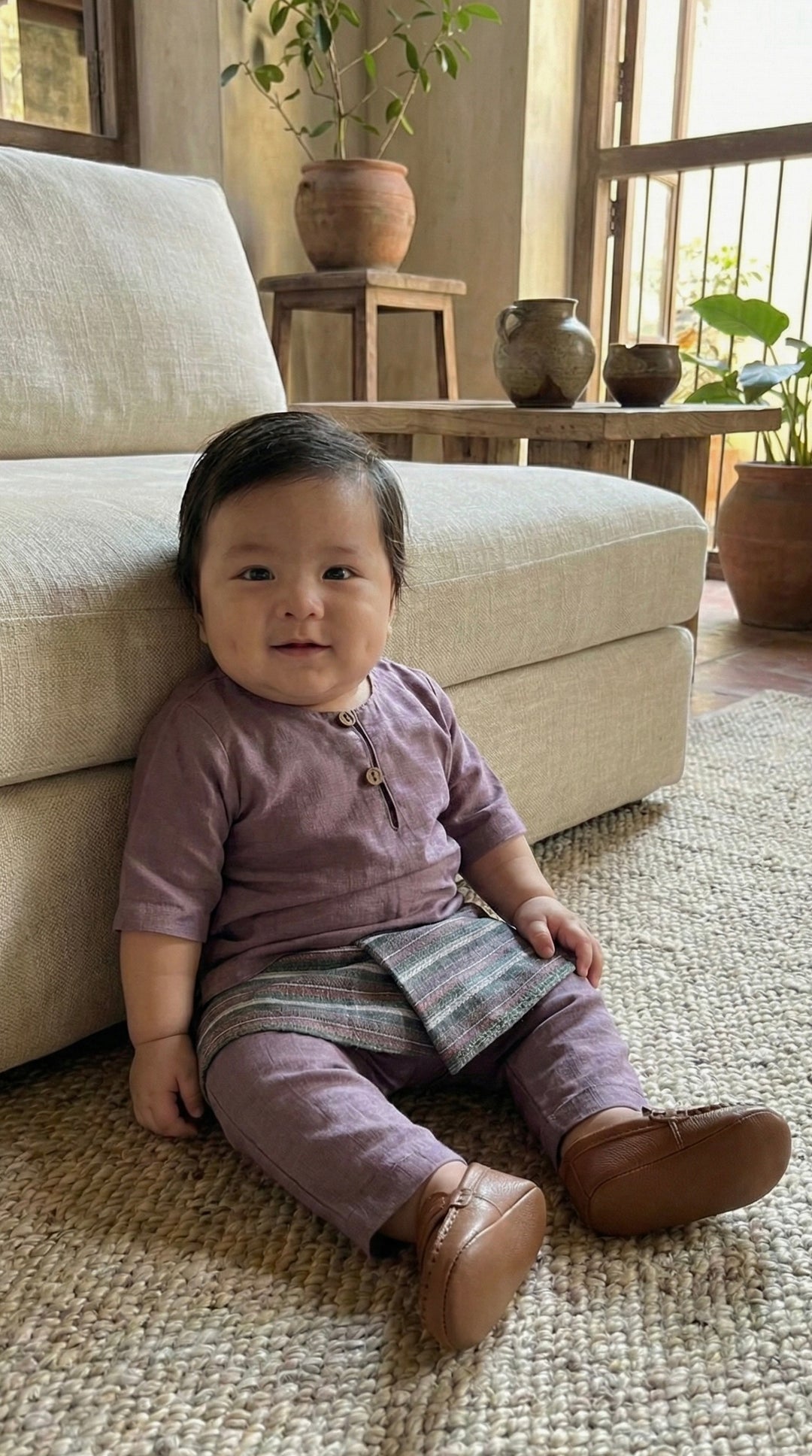 QAID Baby’s Teluk Belanga Baju Melayu Set in Desert Blush