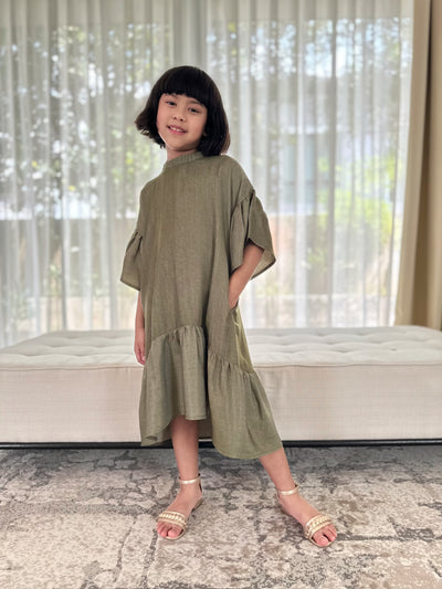ANGELINA Flounce Dress in Mudgreen